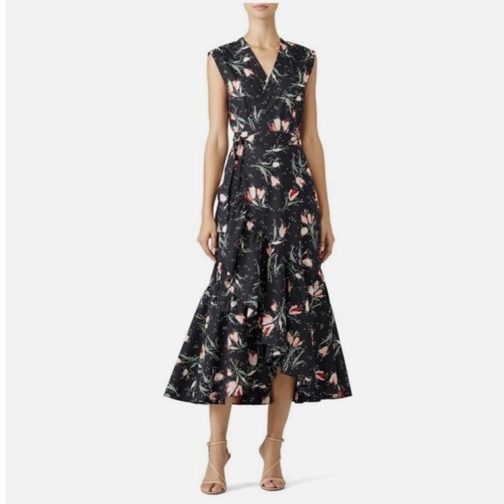 Rebecca Taylor Ikat Tulip Wrap Dress Floral Ruffles Size 2